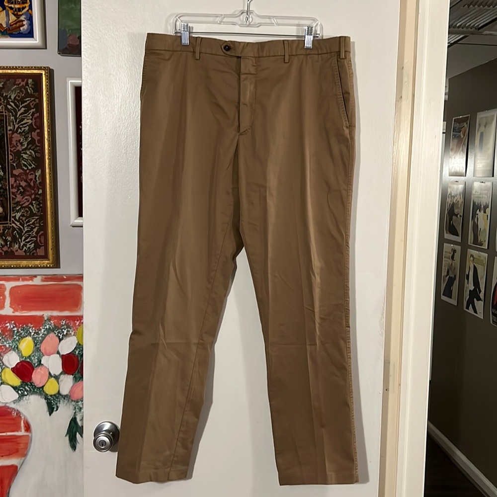 Ike Behar bianchi khaki flat front pants